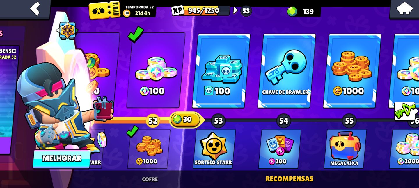 CONTA DE BRAWL STARS COM O PASSE COMPRADO