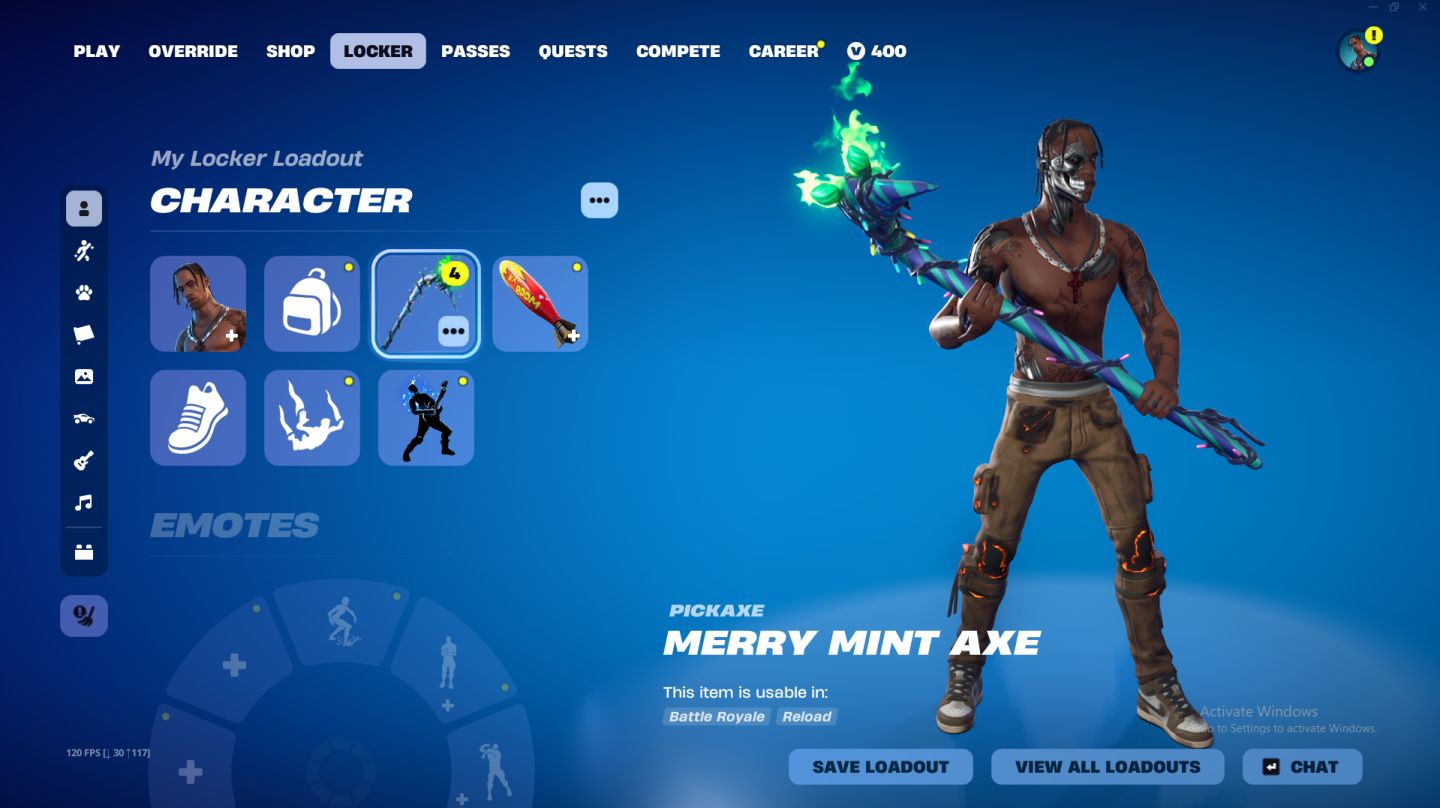 CONTA FORTNITE | WILDCAT + TRAVIS SCOTT + MINTY (MERRY MINT AXE) | 211 SKINS