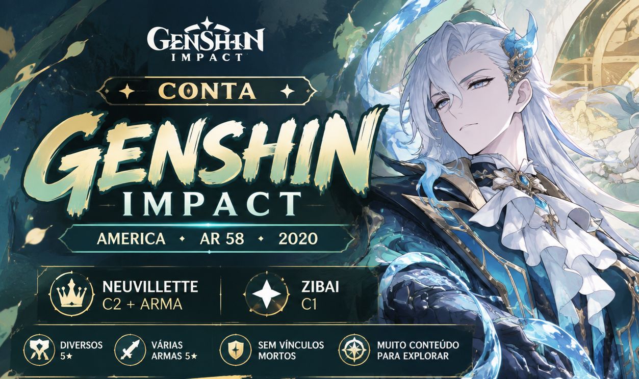 CONTA GENSHIN IMPACT AR 58 | NEUVILLETTE C2 + ARMA | COLUMBINA | FURINA | ZIBAI