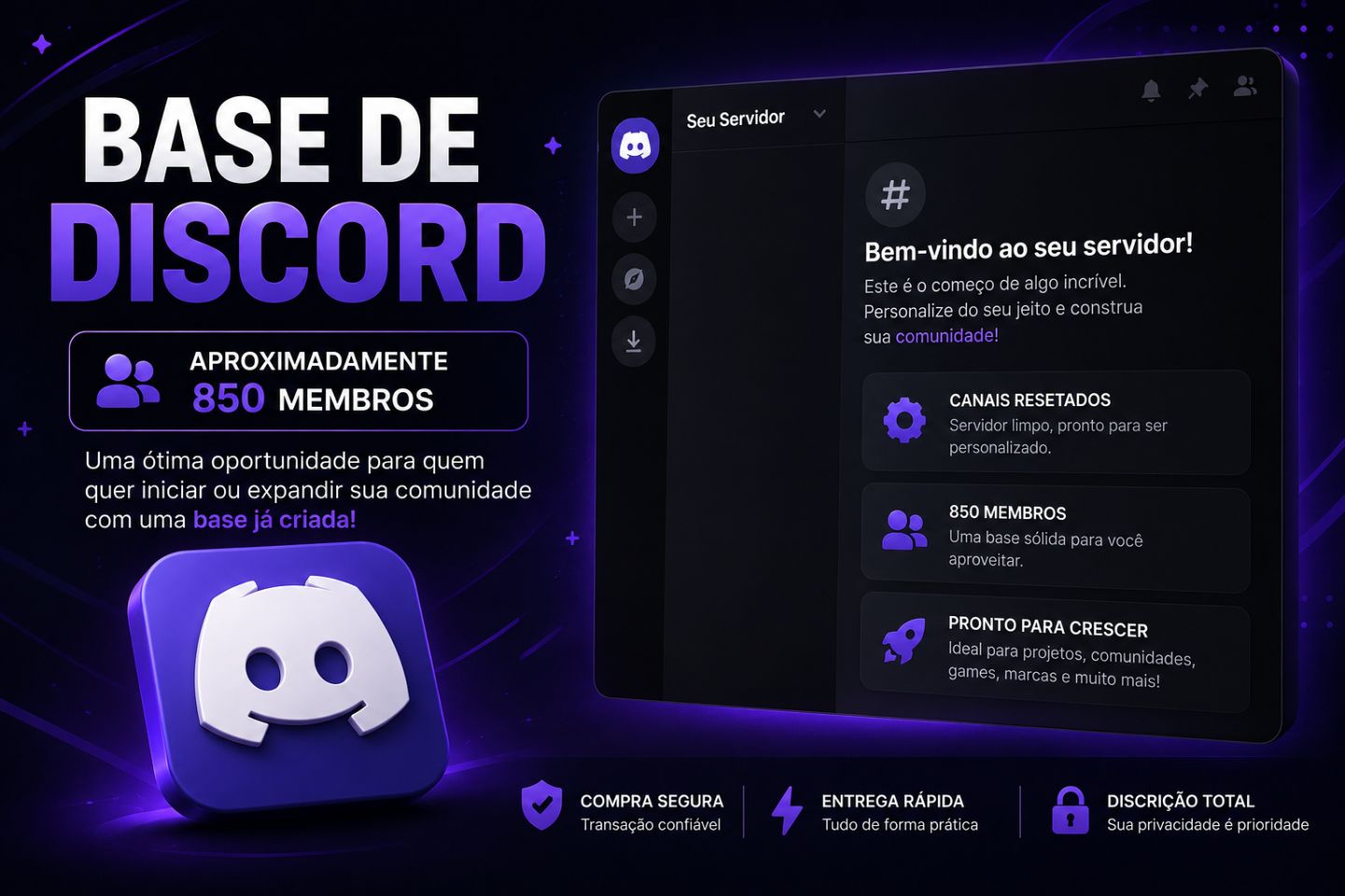 Servidor Discord com +850 Membros | Ótima Base