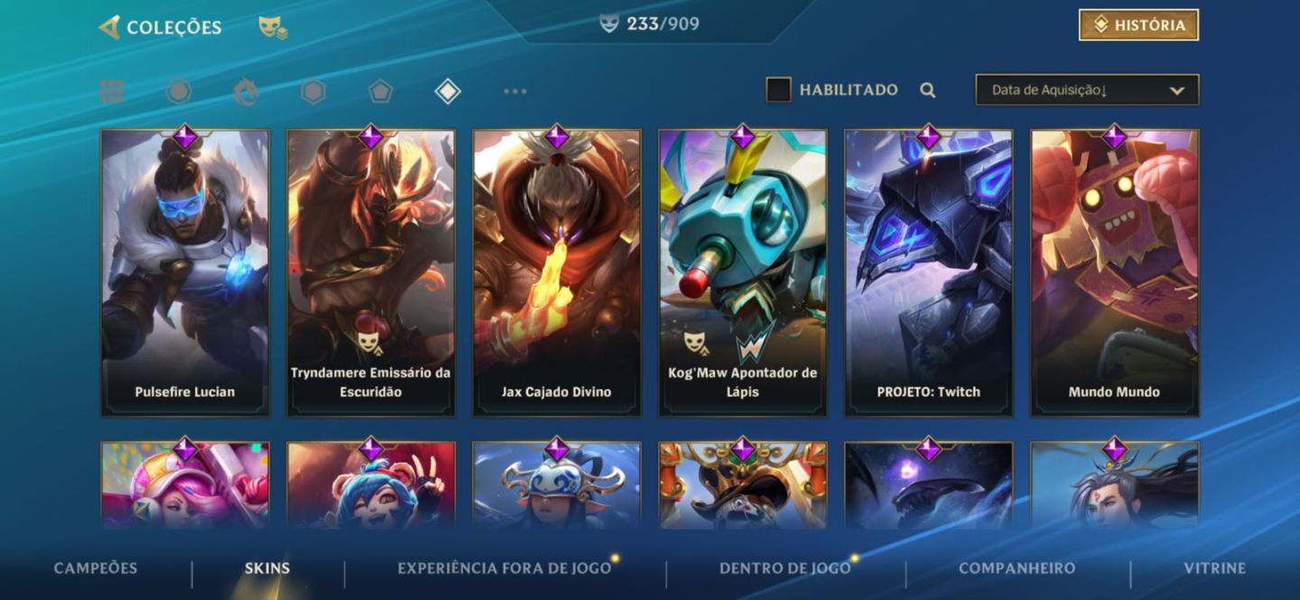 Conta wild rift, todos os campeos, 45k de coleção de skin
