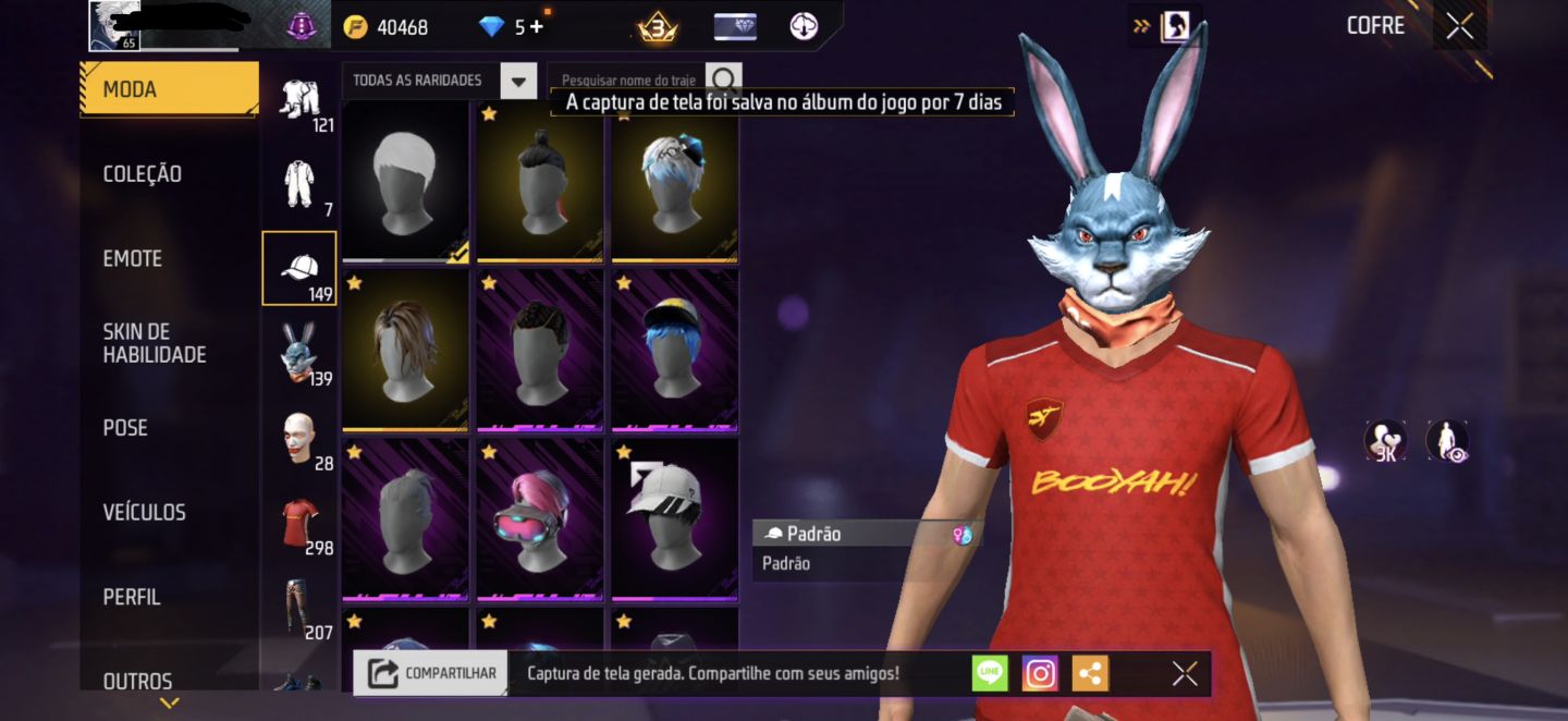 CONTA BRABA FREE FIRE, ANGELICAL ROXA + COELHÃO+MASCARA STEIKE E MUITO MAIS