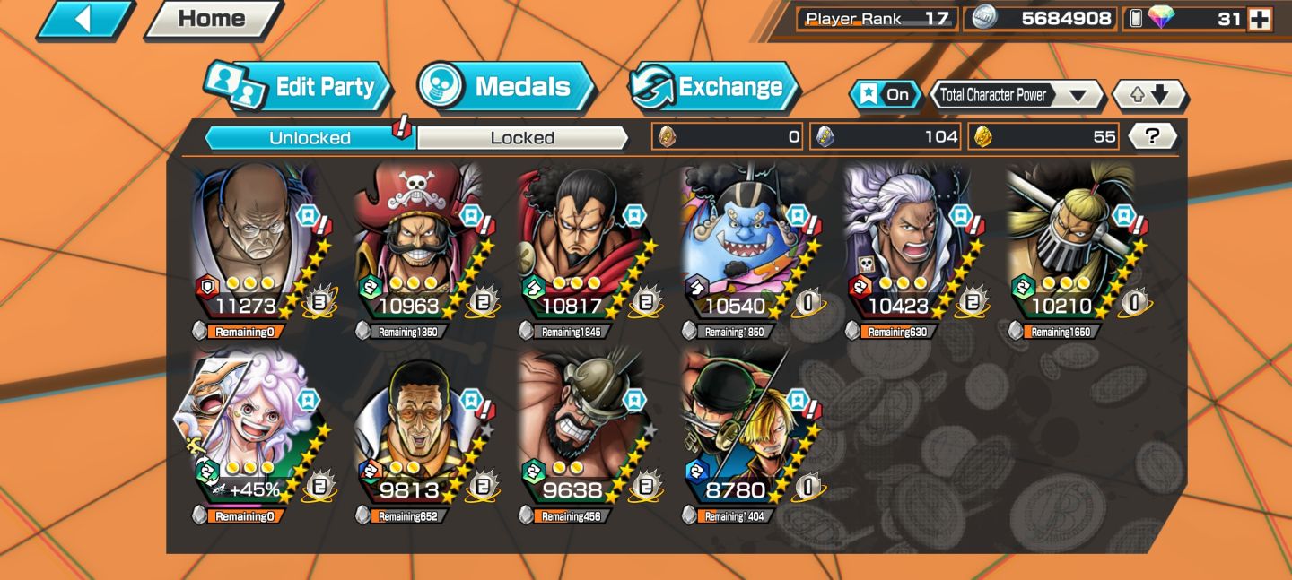 CONTA DE ONE PIECE BOUNTY RUSH COM EX NUSJURO B3/ROGER/KIZARU/BONNY NIKA/SANZORO