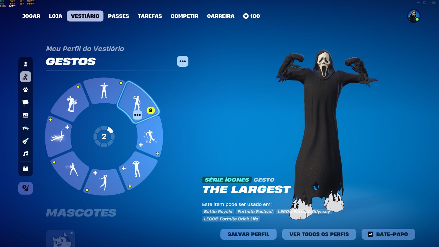 Conta fortnite com pacote ghostface pacote cartoon e creww