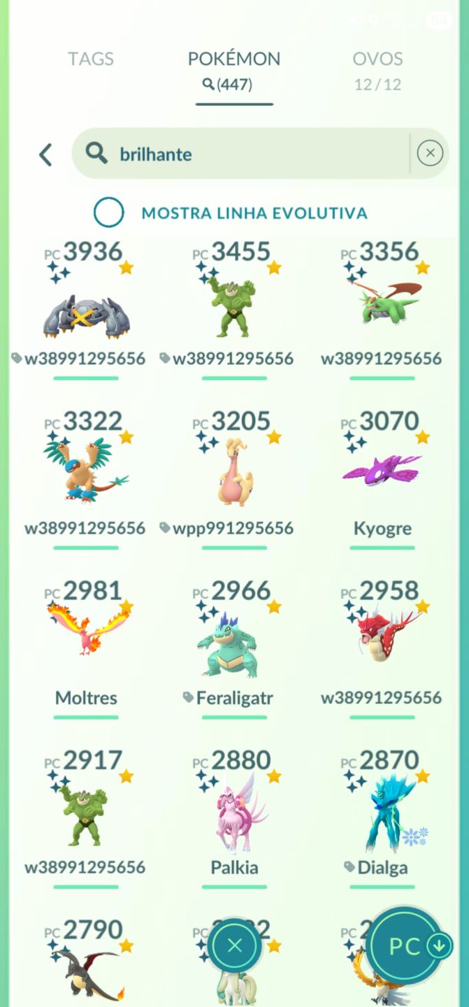 Pokémon Go Nível 70 (progresso 56,2M / 8M), 142.150 XP, 2018, nunca banido, PvP