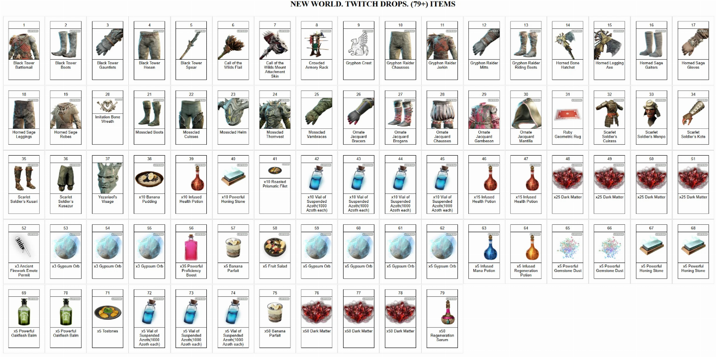NEW WORLD:Aeternum - TWITCH DROPS - 200+ ITENS/SKINS