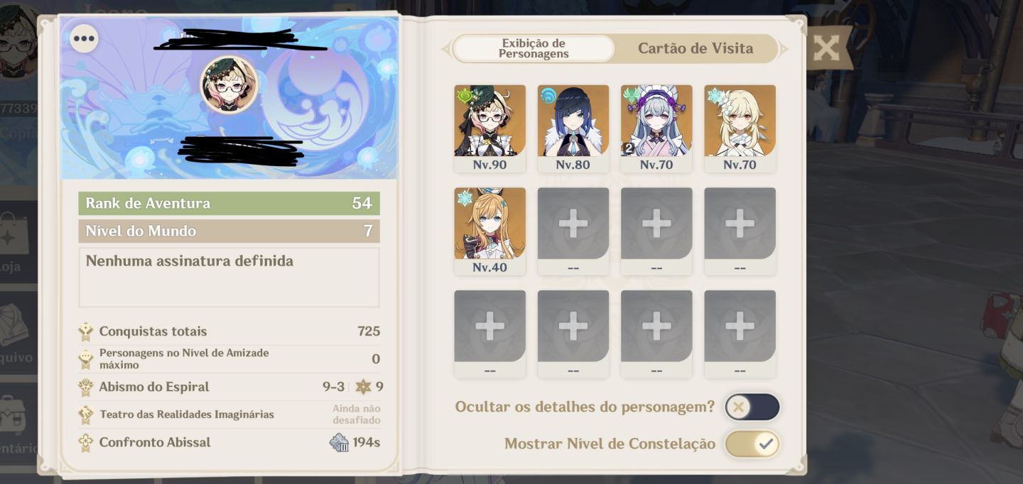 Genshin Impact | Mizuki C2 + Yelan C/ Assinatura + 2 Armas Assinatura + Emilie