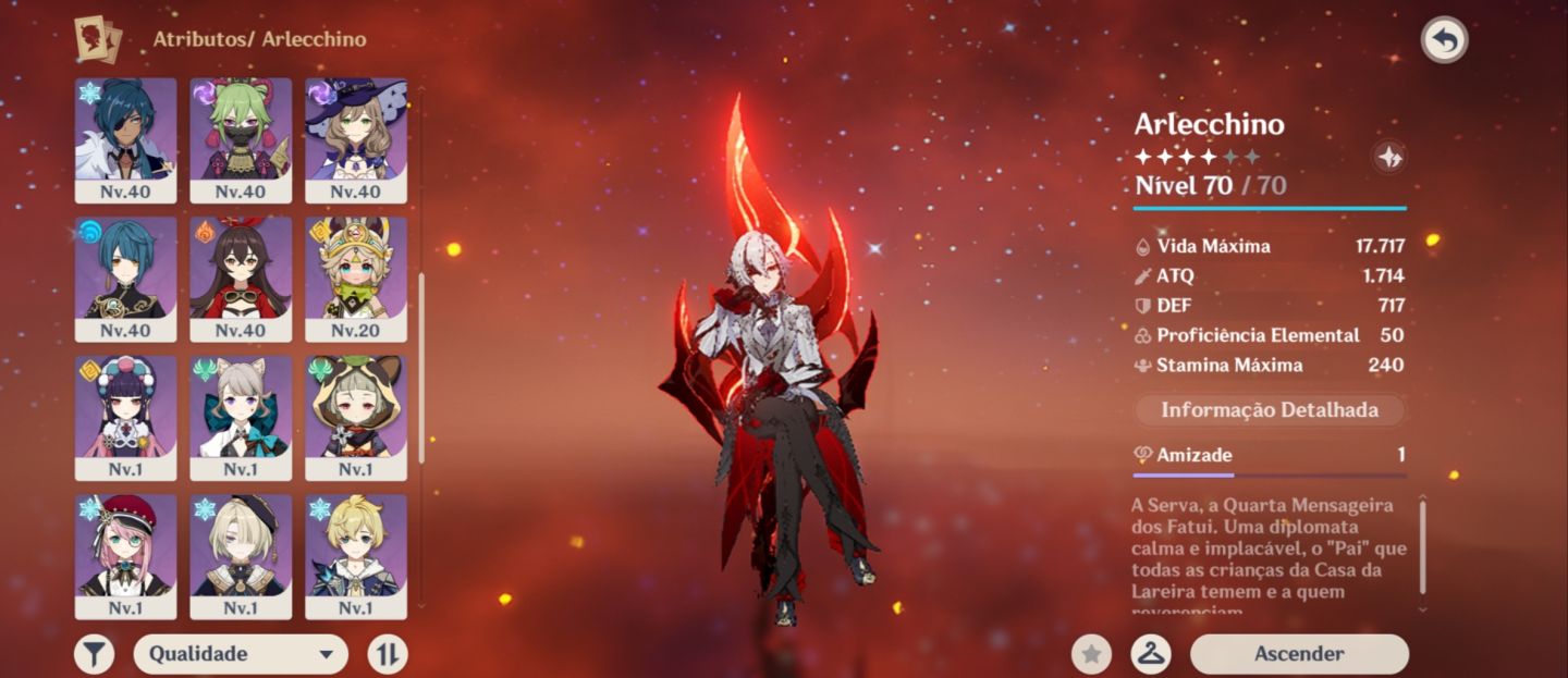 Conta Genshin AR 53 - Arlecchino C/ Signature + Kazuha + Lyney | Roster Forte
