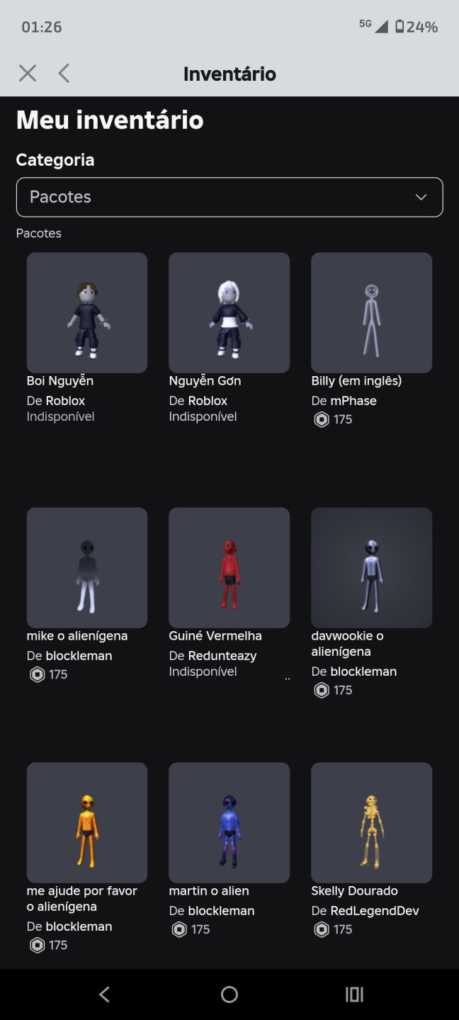 Conta Roblox com bastante skins e upada em alguns jogos