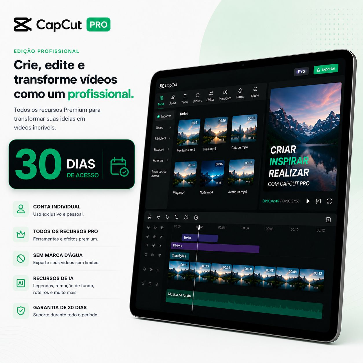 CAPCUT PRO - 7 ou 30 DIAS - INDIVIDUAL