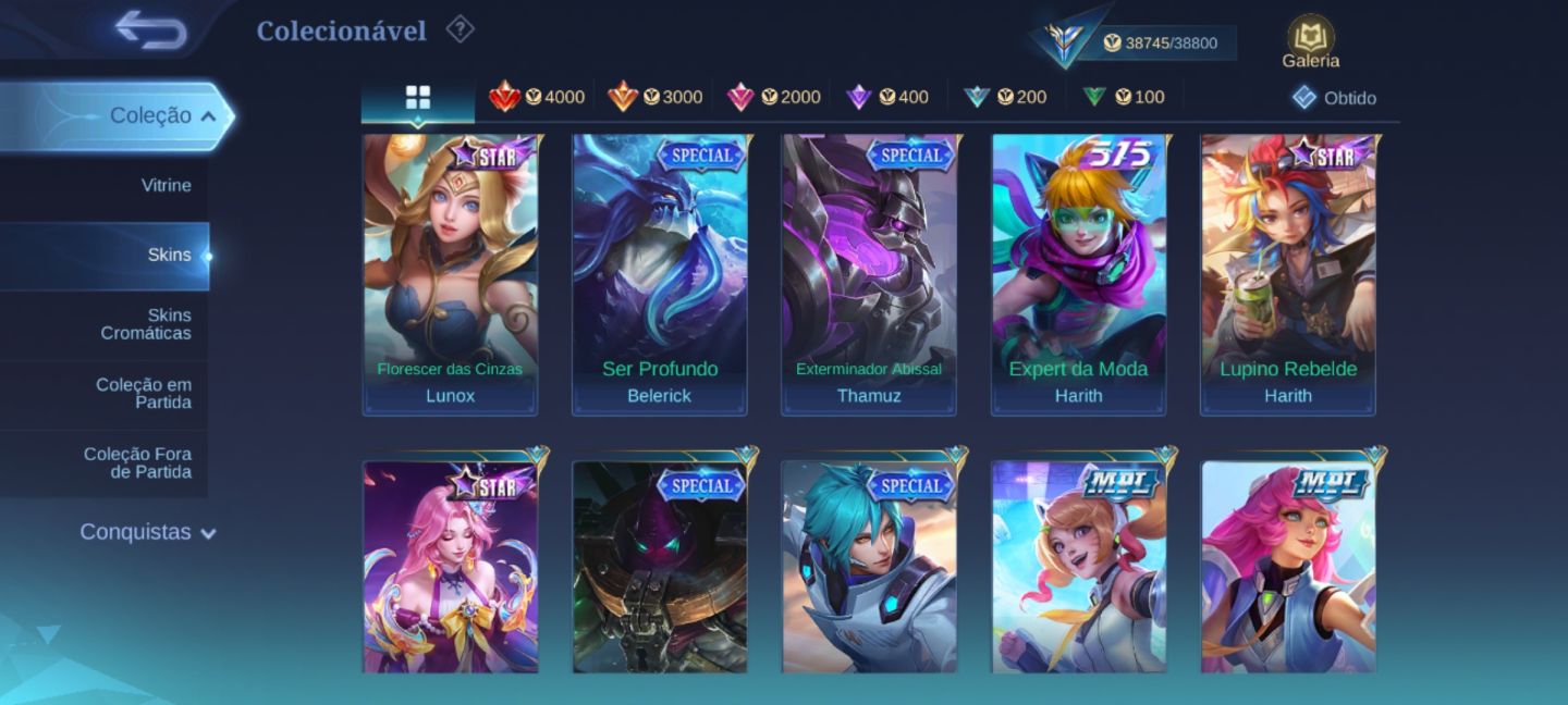 Conta Mobile Legends com várias skins disponíveis