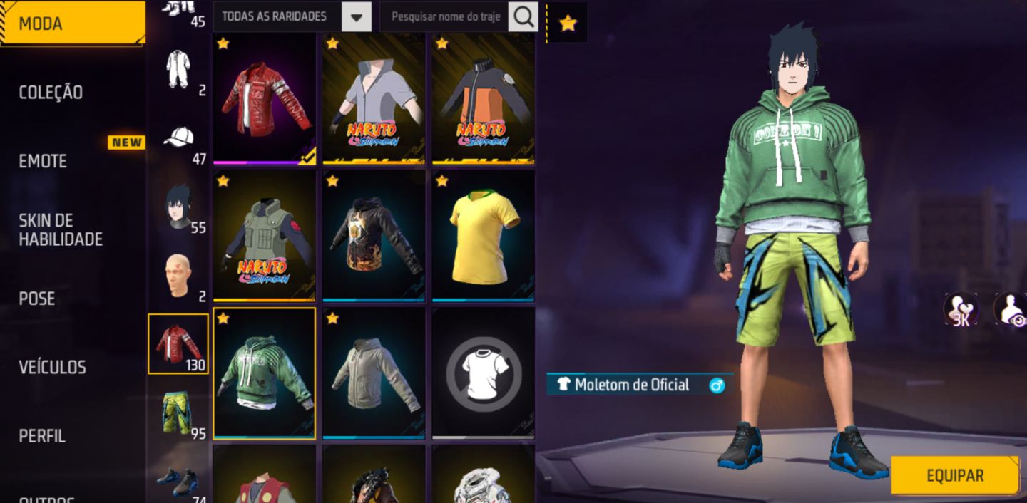 CONTA DE FF COM PARCERIA DO NARUTO COMPLETO + UMP RUBY + JAQUETA PRIMEIRA RECARG