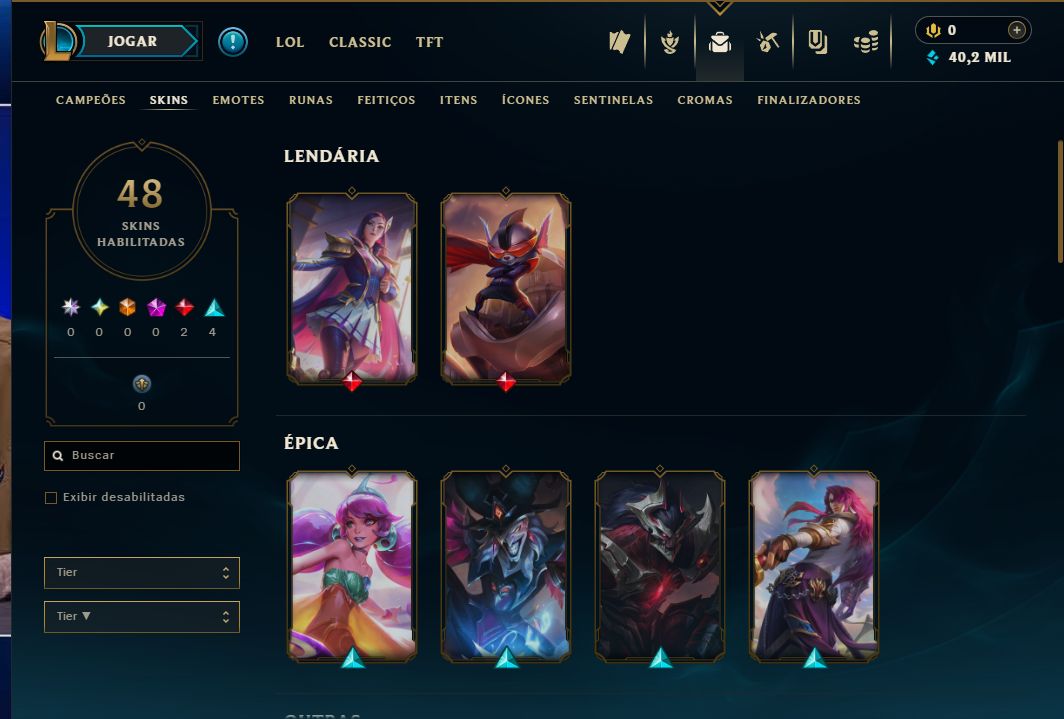 CONTA LOL 50 SKINS , SKINS TOP LANE
