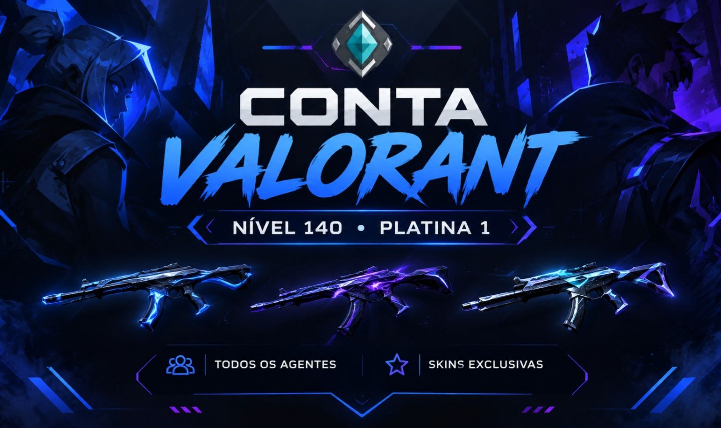 Conta Valorant Nível 140 | Platina 1 | Maximo Elo Platina 2 | Skins e Acessórios