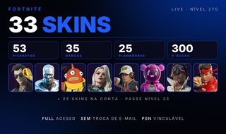 CONTA FORTNITE INICIAL COM 33 SKINS + 53 PICARETAS + 300V-BUCKS