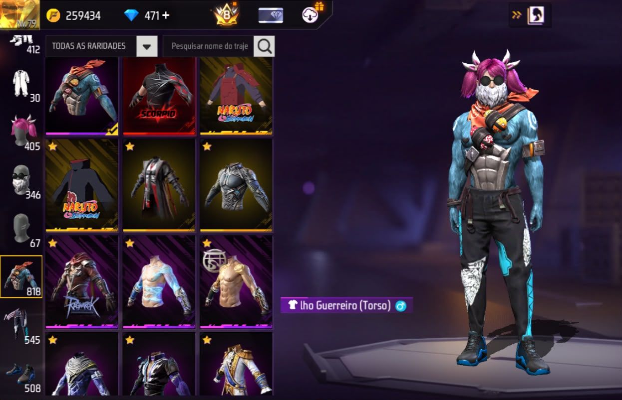 Conta free fire gemada com ragnarok, barbinha, punho, 800+ peitorais, prime 8