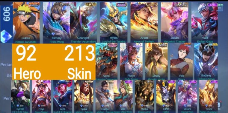 Conta Mobile Legends | 213 Skins | 92 Heróis | Collector Arlot + 600 Dimas