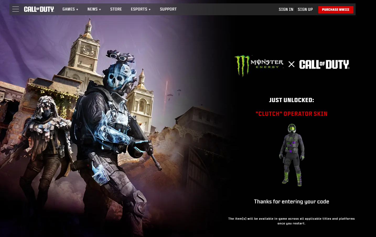 SKIN MONSTER CLUTCH OPERATOR - WARZONE QUALQUER PLATAFORMA - ENTREGA AUTOMATICA