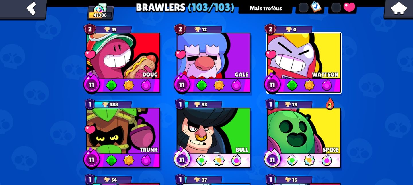 CONTA BRAWL STARS - RARA | 47K+ TROFÉUS | 52 HIPERCARGAS | SKINS EXCLUSIVAS