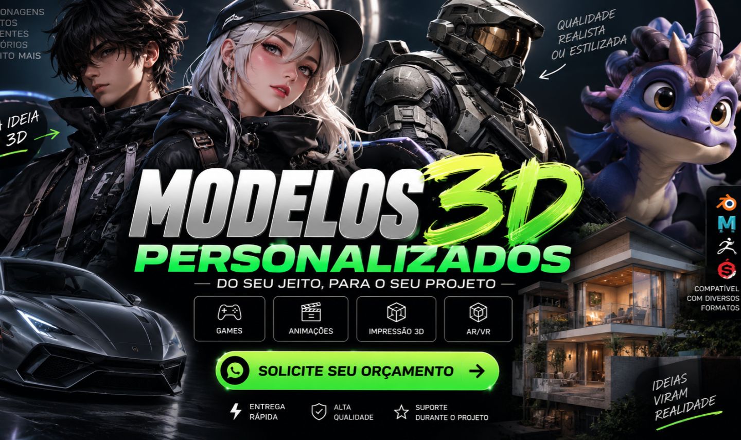 Crio Modelos 3D Personalizados Para o seu negócio ou projeto. Por 25 reais, fixo