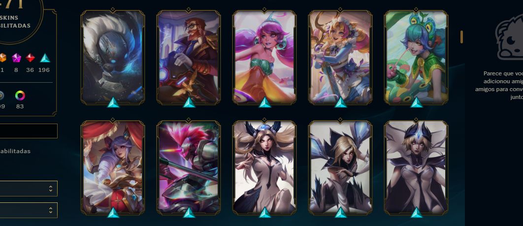 Conta lol esmeralda 2 , 471 skins com skins escolhidas na mão (negociável)