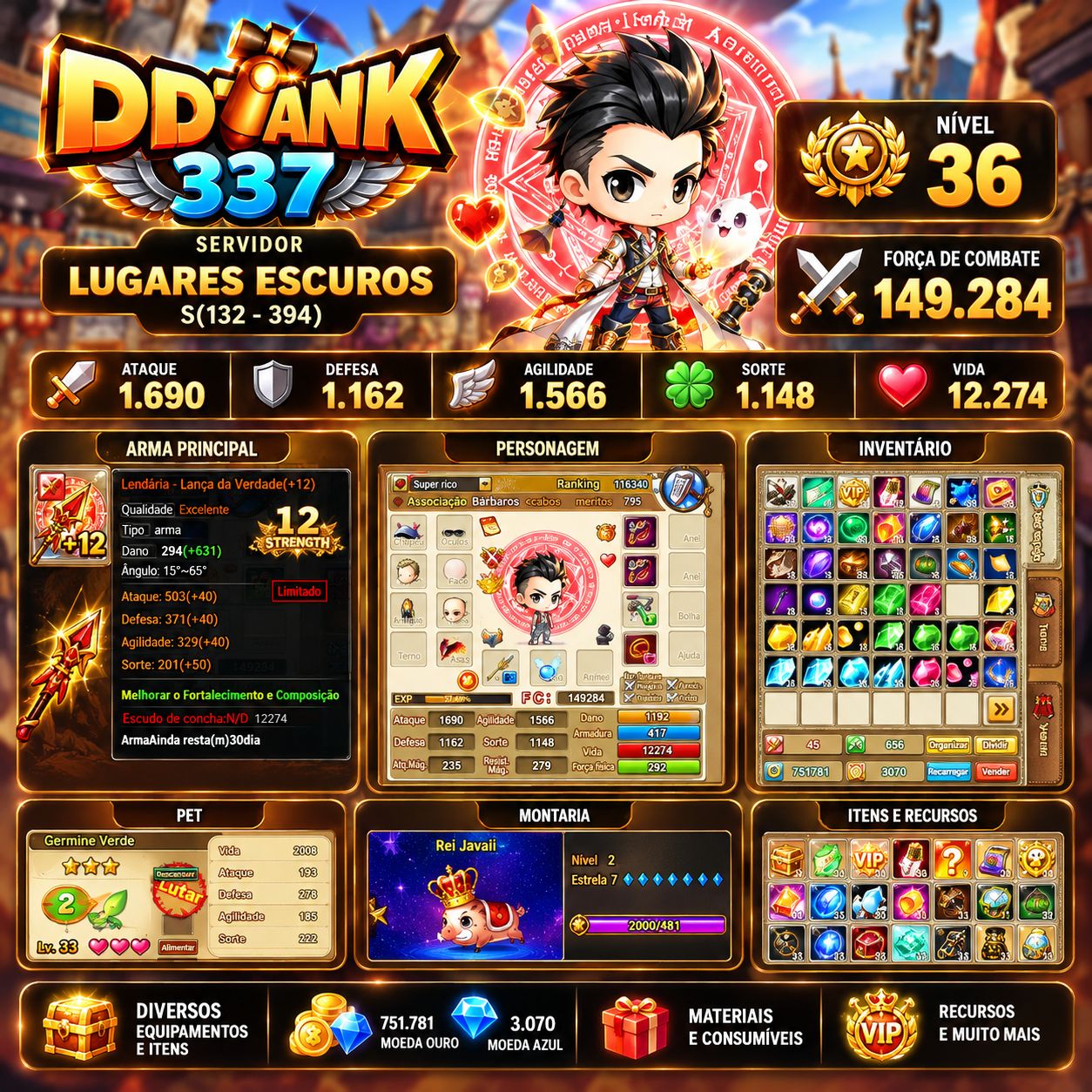 DDTANK 337 | 2 CONTAS | LUGARES ESCUROS | LV36 +12 | LV25 +9 | PET LV33