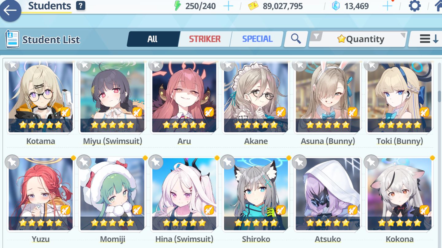 Conta Blue Archive End-Game | 208 Alunas