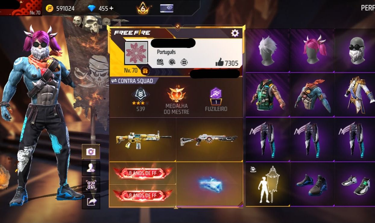 Conta free fire gemada com bandeirao mandela angelical barbinha punho passe raro