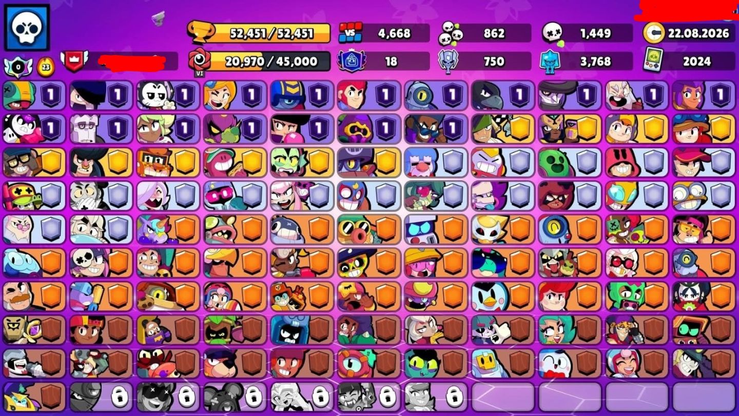 (Valor negociável)CONTA BRAWL STARS 52.451 TROFÉUS-241 SKINS -100/105 BRAWLERS