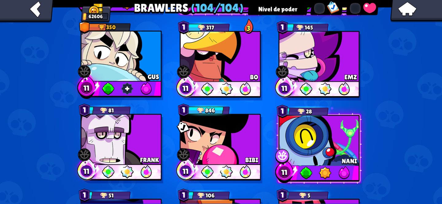Conta TOPADA 106/106 com 57 brawl 11 com hipercarga
