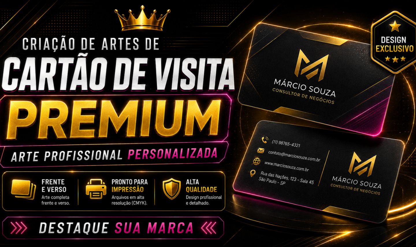 Criação de Arte para Cartão de Visita Premium Frente e Verso | Design Exclusivo