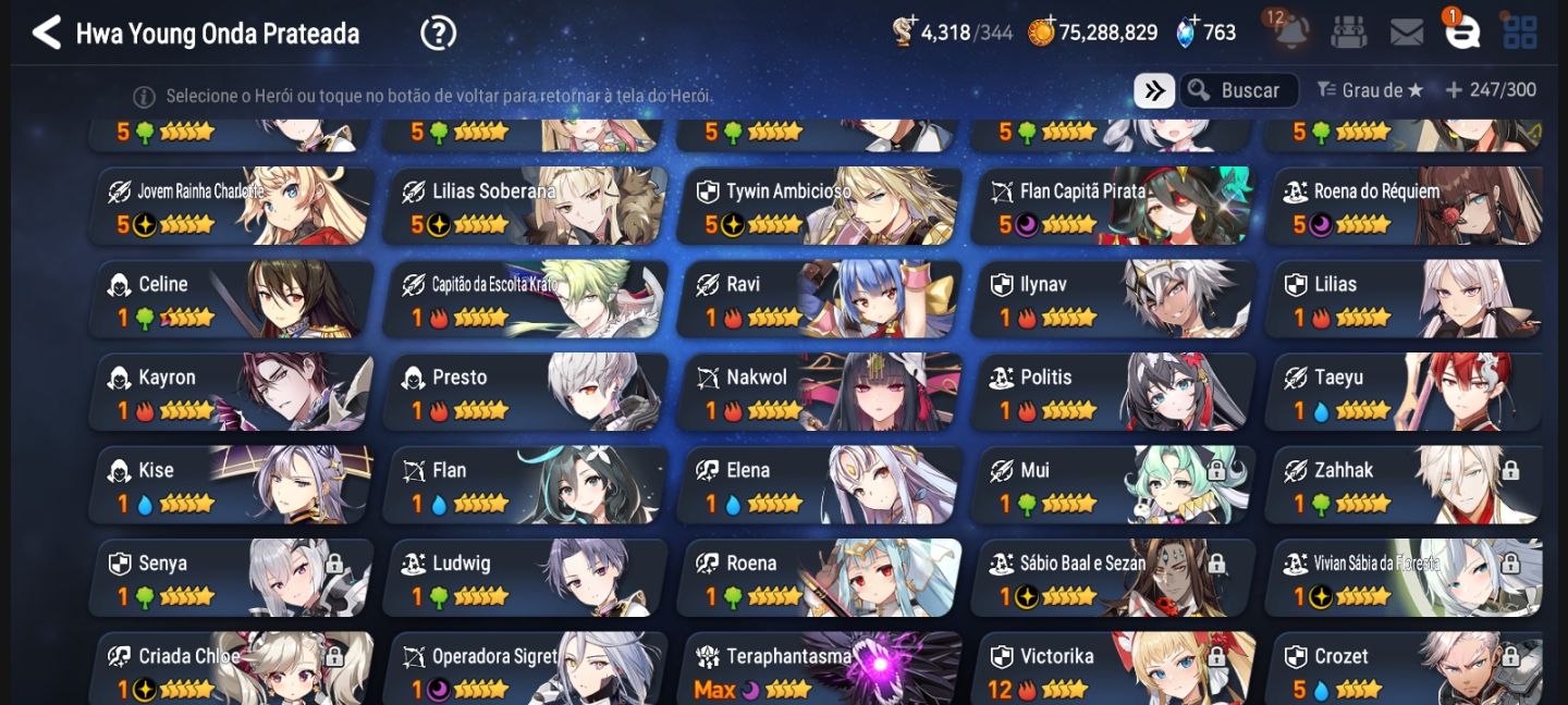 Conta de epic seven com bastante personagens