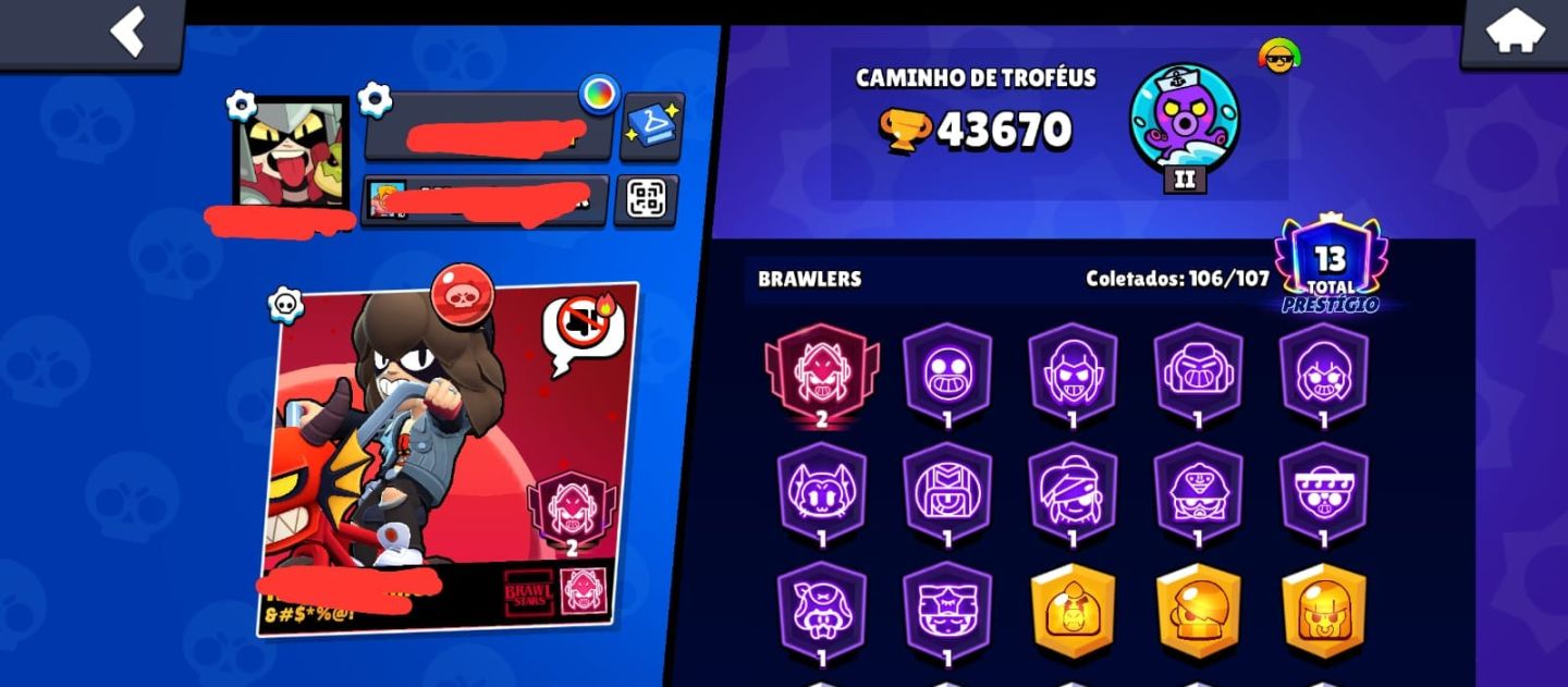 CONTA RARA DE BRAWL STARS COM MUITAS SKINS DE PARCERIA