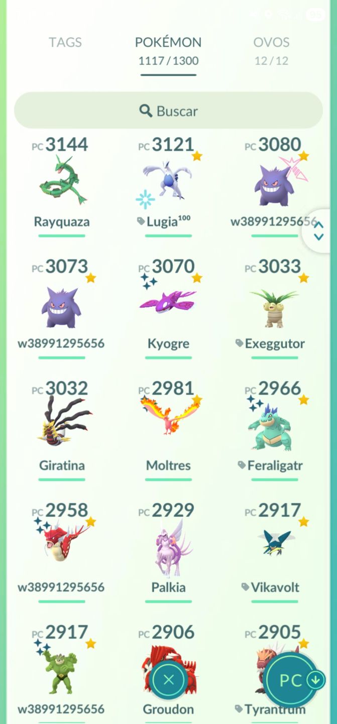 Pokémon Go Nível 70 (progresso 56,2M / 8M), 142.150 XP, 2018, nunca banido, PvP