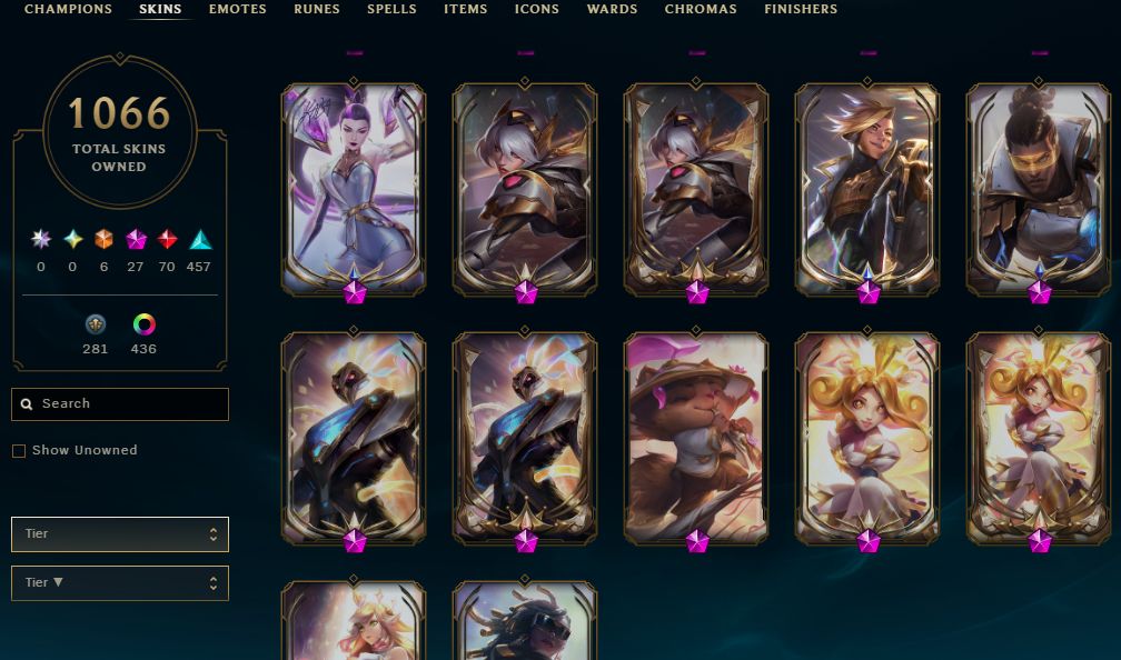 1066 SKINS, 440 CHROMAS - CONTA DE LEAGUE OF LEGENDS