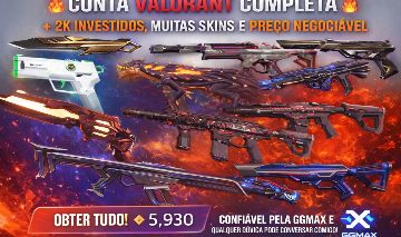 CONTA VALORANT COMPLETA +2K INVESTIDOS, MUITAS SKINS E PREÇO NEGOCIÁVEL