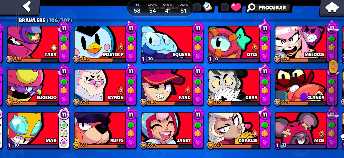 Conta de brawl stars Com 66 brawlers lev 11 e várias skins!