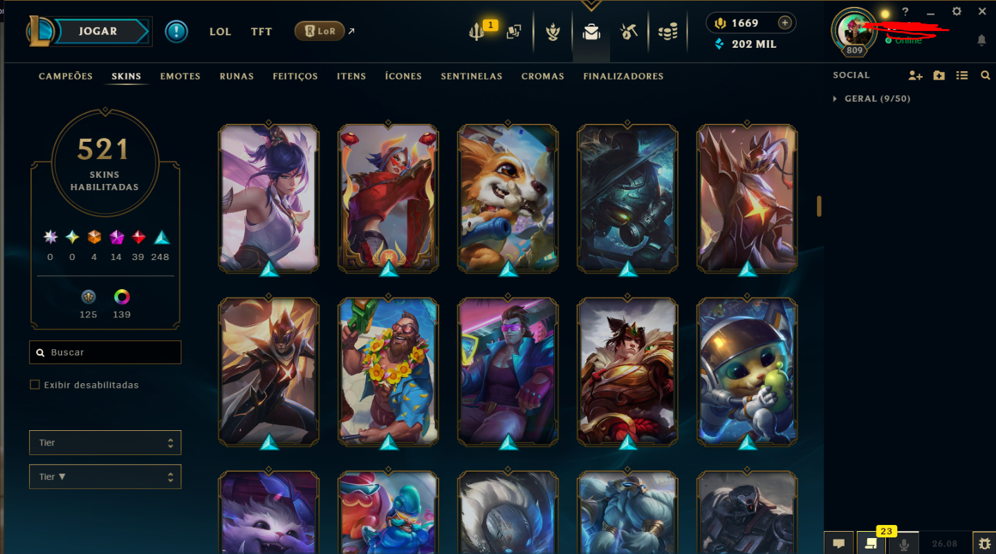 CONTA LEAGUE OF LEGENDs/ 593 SKINS / CAMPEÃ PRIMEIRO CLASH
