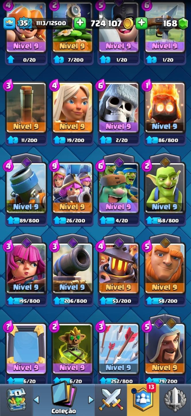 Conta com mais de 7000mil troféus de Clash Royale