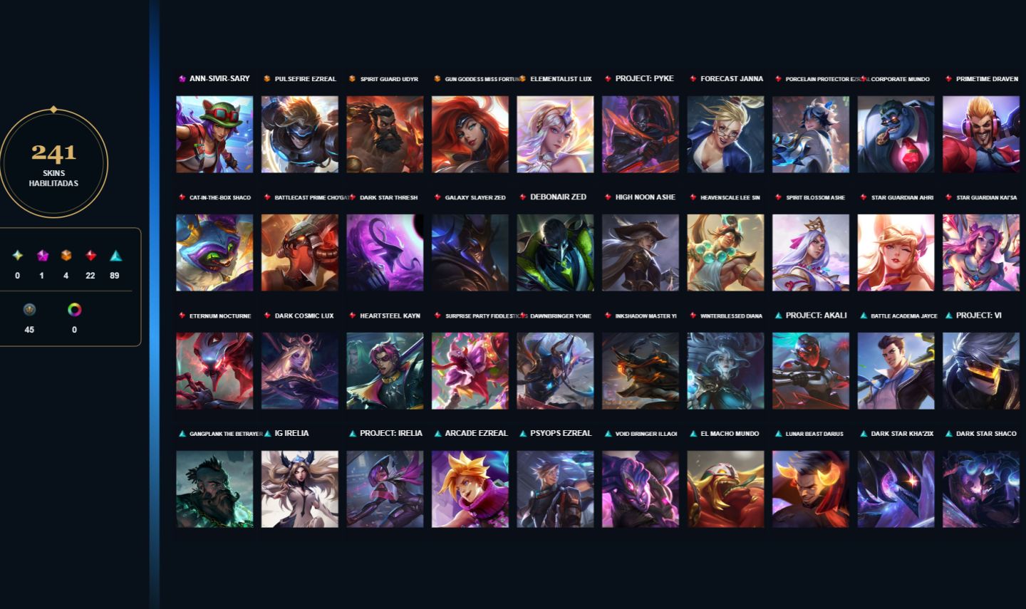 241+ SKINS: 4 ULTIMATES | 22 LENDARIAS | 89 EPICAS E MT MAIS! (FA) ELO: PLATINA