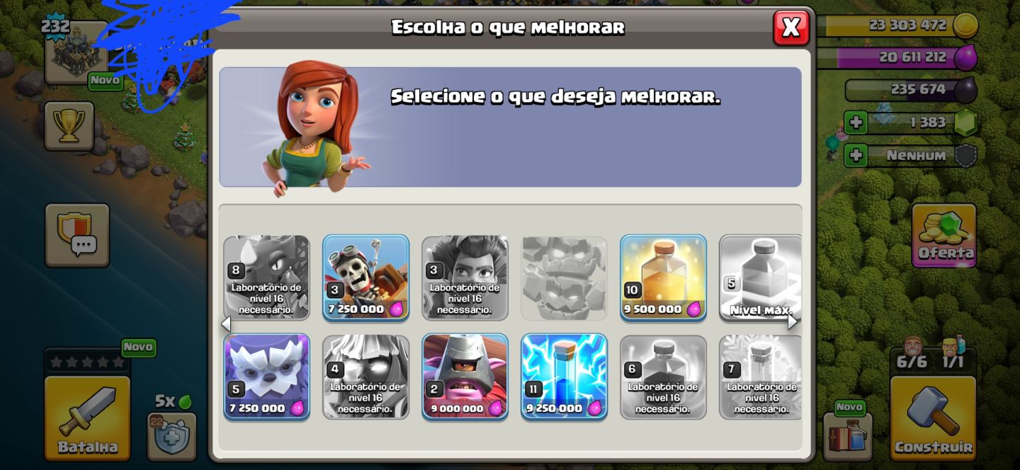 Clash of Clans CV17 | Nível 232 | 6 Construtores | 1.383 Gemas