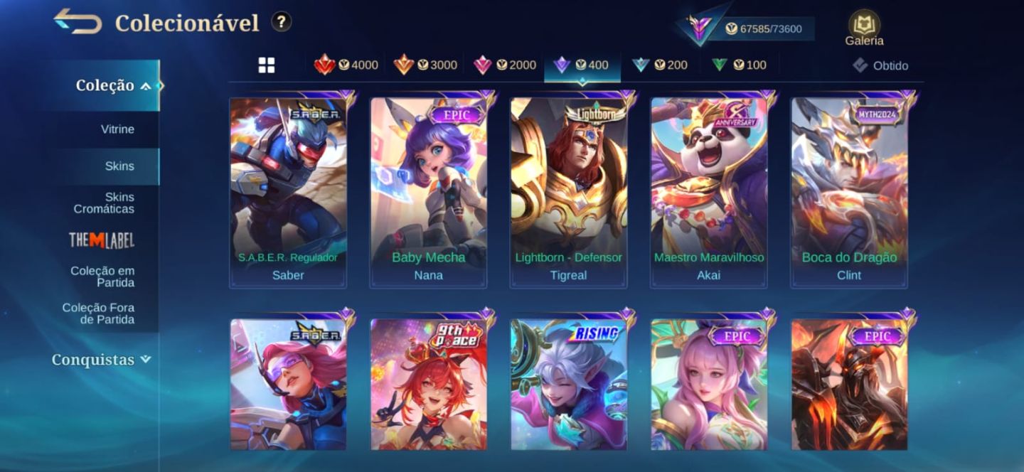 CONTA MOBILE LEGENDS IMORTAL +105 ESTRELAS E +200 SKINS