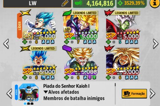 DRAGON BALL LEGENDS, LR VEGETO 8 ESTRELAS + TIME FORMADO COM 1 ZENKAI FULL