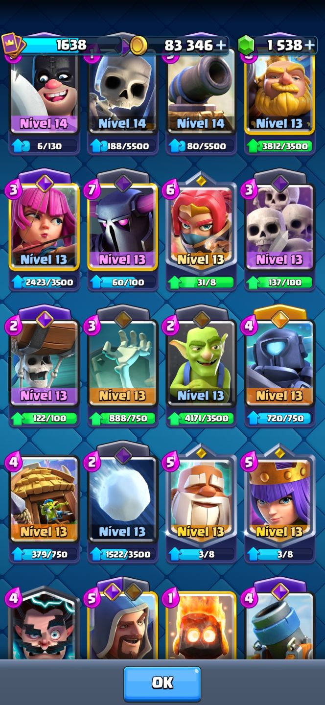 Conta clash royale 12k de troféus com todas as cartas
