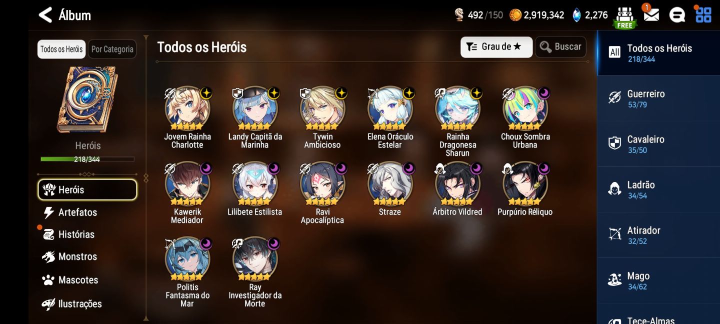 [EPIC SEVEN] CONTA MIDGAME. ALGUNS ML E LIMITADOS.