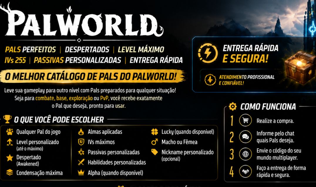 PALWORLD | PALS PERFEITOS | DESPERTADOS | LEVEL MÁXIMO | IVs 255 |