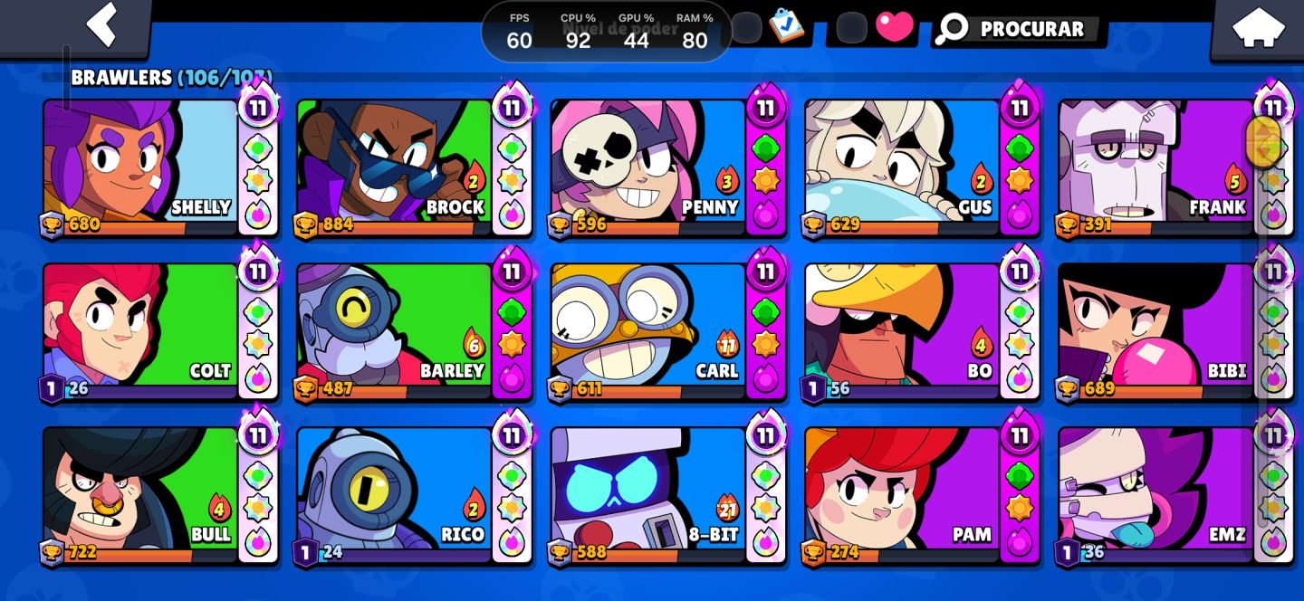 Conta de brawl stars Com 66 brawlers lev 11 e várias skins!