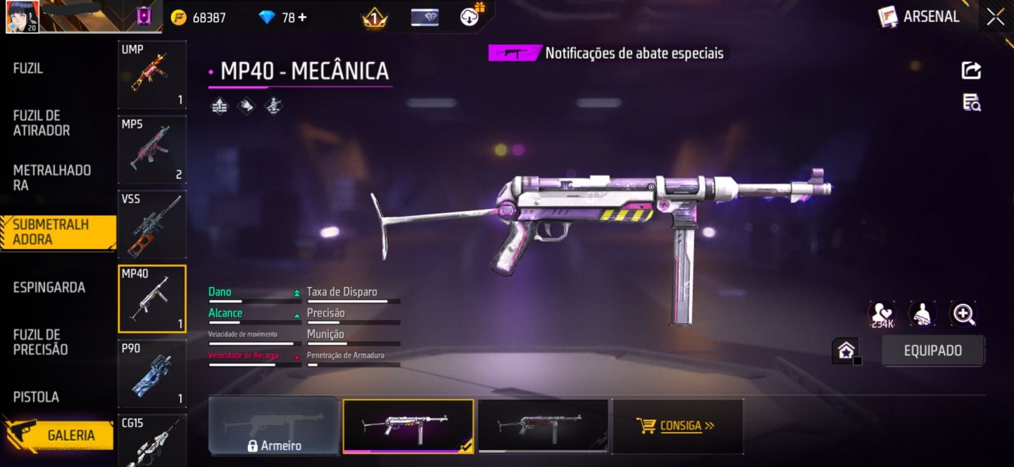 CONTA FREE FIRE COM CONJUNTO JIRAIYA | CONJUNTO MANO CASUAL | MP40 MECÂNICA