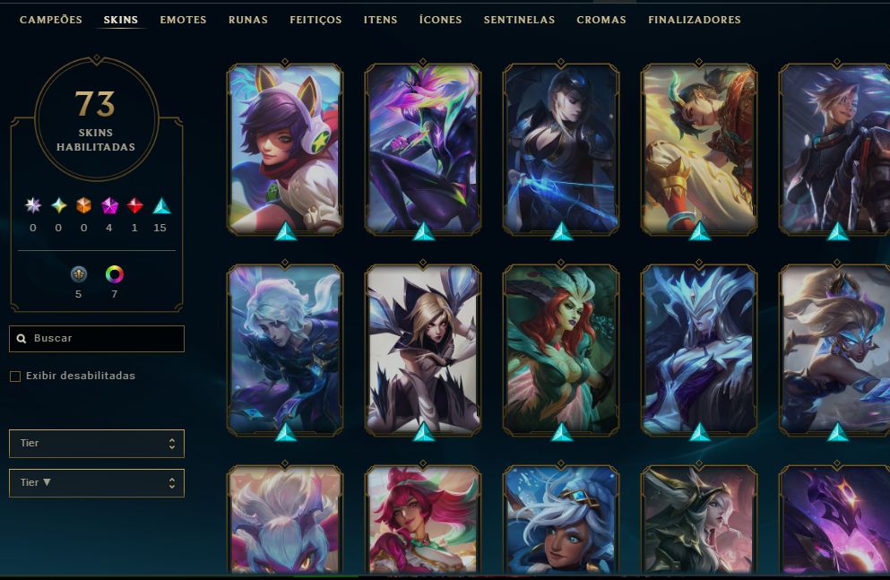 Conta esmeralda/Gold - +30 - 10 / 75 skins selecionadas e varias nos espolios