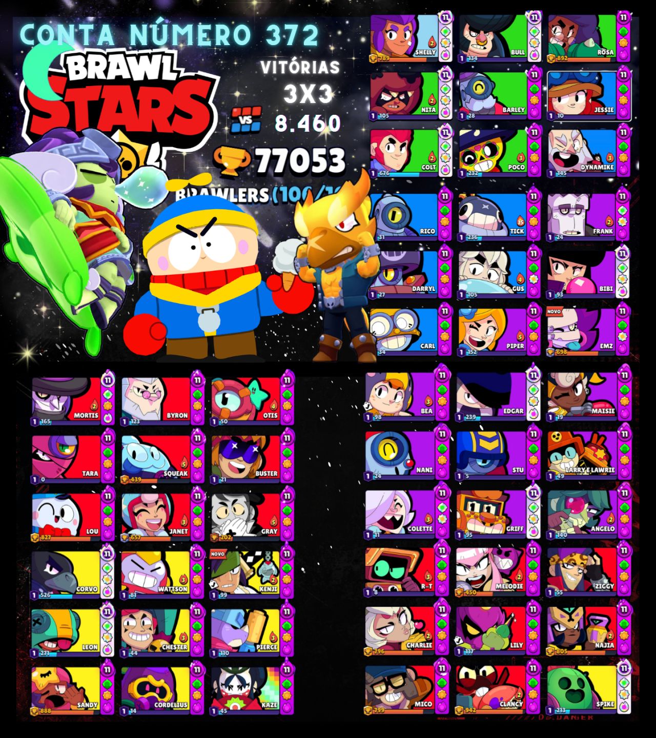 Contas de Brawl Stars Upadíssimas com vários troféus e Skins